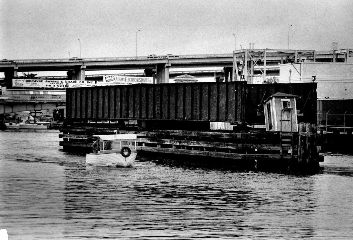 Florida East Coast train trestle over the Miami River in 1971.