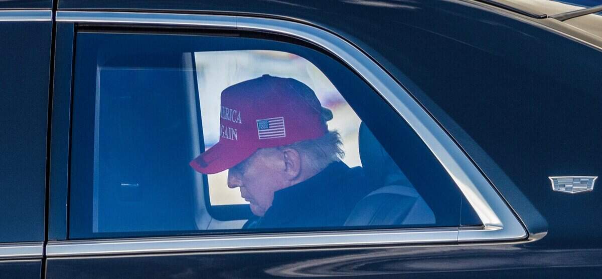 President Donald J. Trump seen inside ‘The Beast’ after he arrived on Air Force One at Miami International Airport on Feb. 19, 2025.