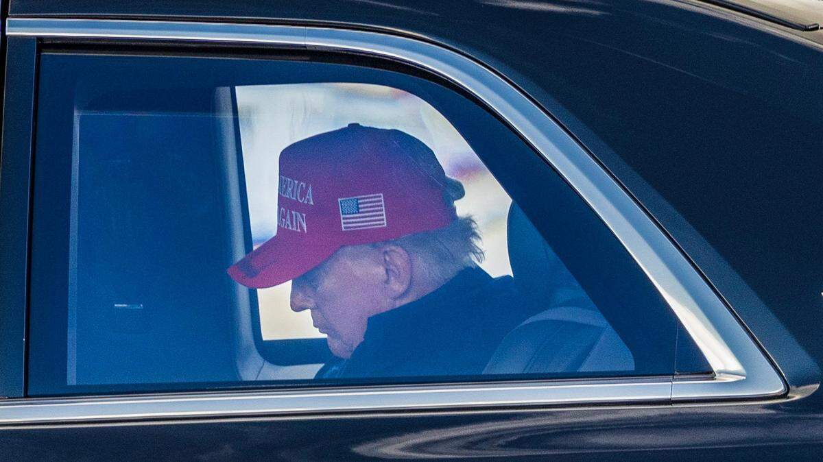 President Donald J. Trump seen inside ‘The Beast’ after he arrived on Air Force One at Miami International Airport on Feb. 19, 2025.