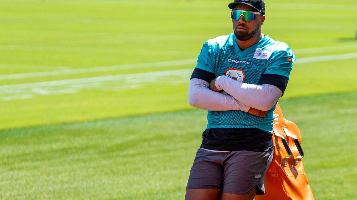 Miami Dolphins linebacker Bradley Chubb (2) looks on during training camp at Baptist Health Training Complex on Friday, July 26, 2024, in Miami Gardens, Fla.