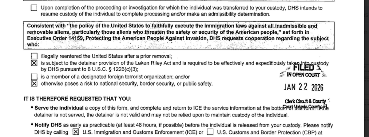 A snippet from Jimenez-Perez’s Homeland Security detainer 