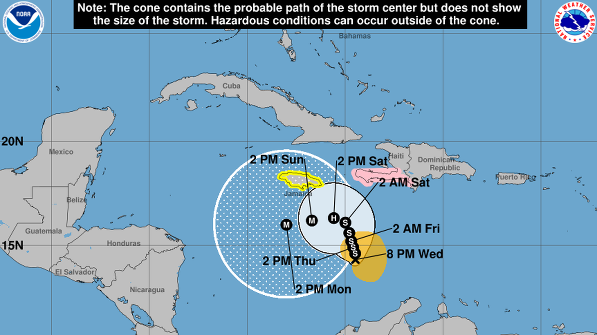 Tropical Storm Melissa is moving very slowly, only 1 mph. Forecast to become a hurricane on Saturday.