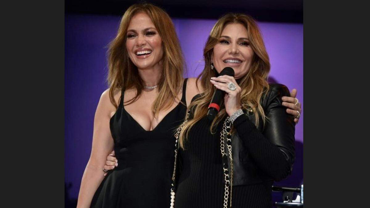 Jennifer Lopez and Loren Ridinger at a celebration of life for JR Ridinger at Faena Forum in Miami Beach Oct. 8, 2022