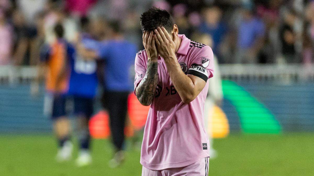 Inter Miami forward Lionel Messi (10) reacts after losing against FC Cincinnati in their MLS match at DRV PNK Stadium on Saturday, Oct. 7, 2023, in Fort Lauderdale, Fla.