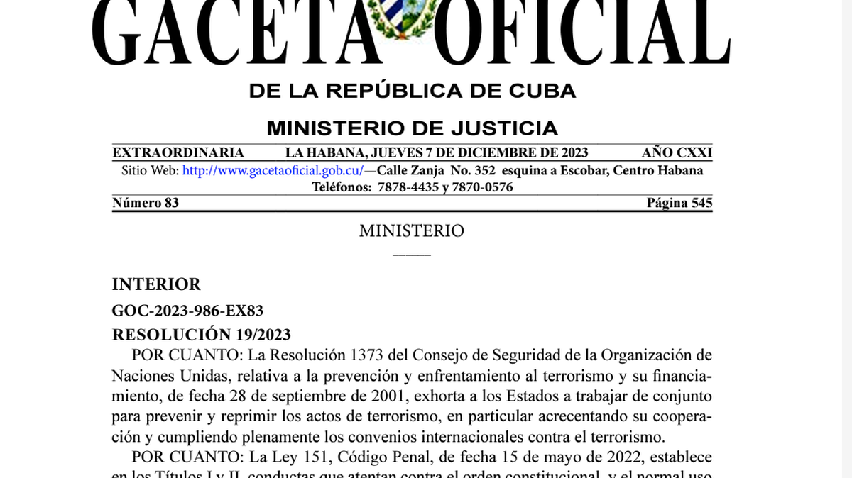 A Ministry of Interior resolution in the Cuban Official Gazette created a list of wanted ‘terrorists.’