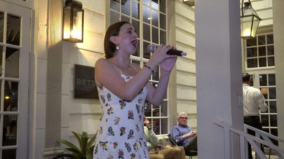 Haley Rayfield performs on The Betsy’s front terrace.
