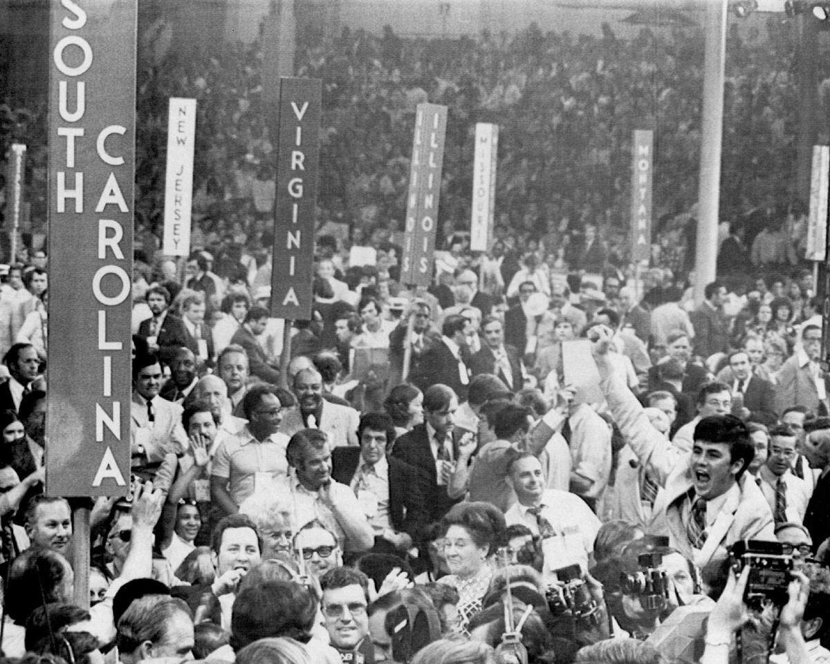 The South Carolina delegation cheers at the Democratic National Convention in Miami Beach. 1972.