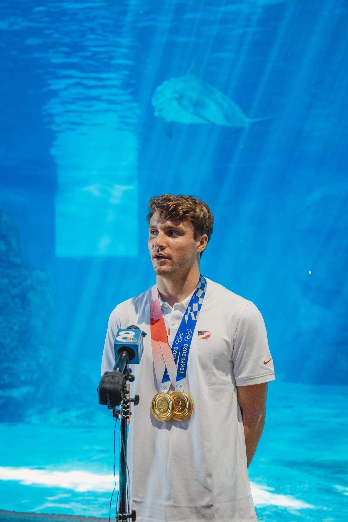 Olympic gold medalist Bobby Finke visits the Clearwater Marine Aquarium.