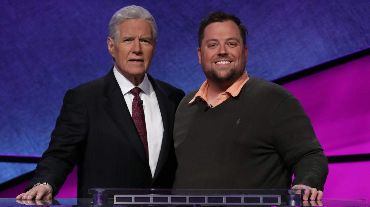 “Jeopardy!” host Alex Trebek and Miami-Dade teacher Matthew Bunch. Bunch made it to the semifinal round in the Annual Teachers Tournament on “Jeopardy!”