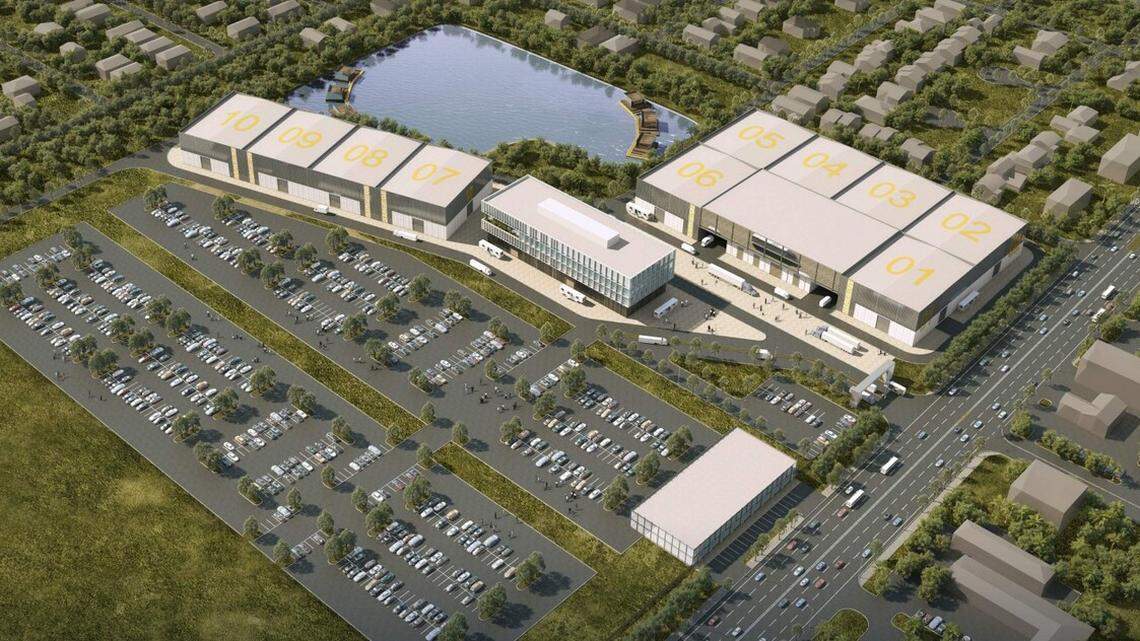 An early rendering of a state-of-the-art movie studio complex planned for the 60-acre site at 1400 NW 31st Ave.