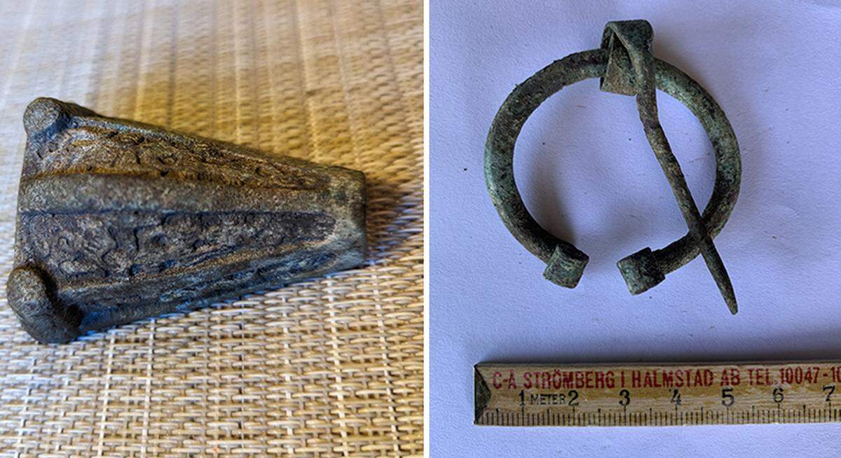 The Viking-era animal-head-shaped buckle (left) and ring-shaped buckle (right) found in Gotland.