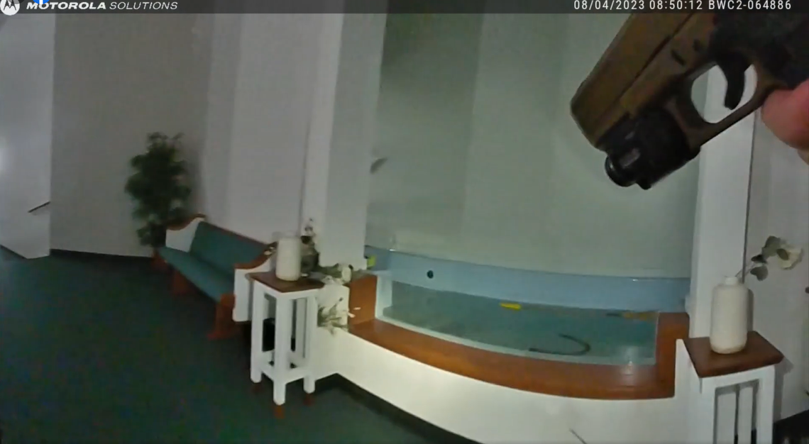 Bay County Sheriff’s Office deputies was searching the church when a K9 jumped into the baptismal pool and began swimming.