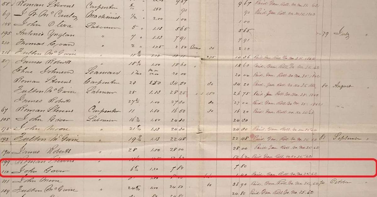 A handwritten log shows names, occupation and other details with John Greer’s entry highlighted. Greer is the man archaeologists say is buried in a submerged grave site found off Garden Key in they Dry Tortugas National Park.