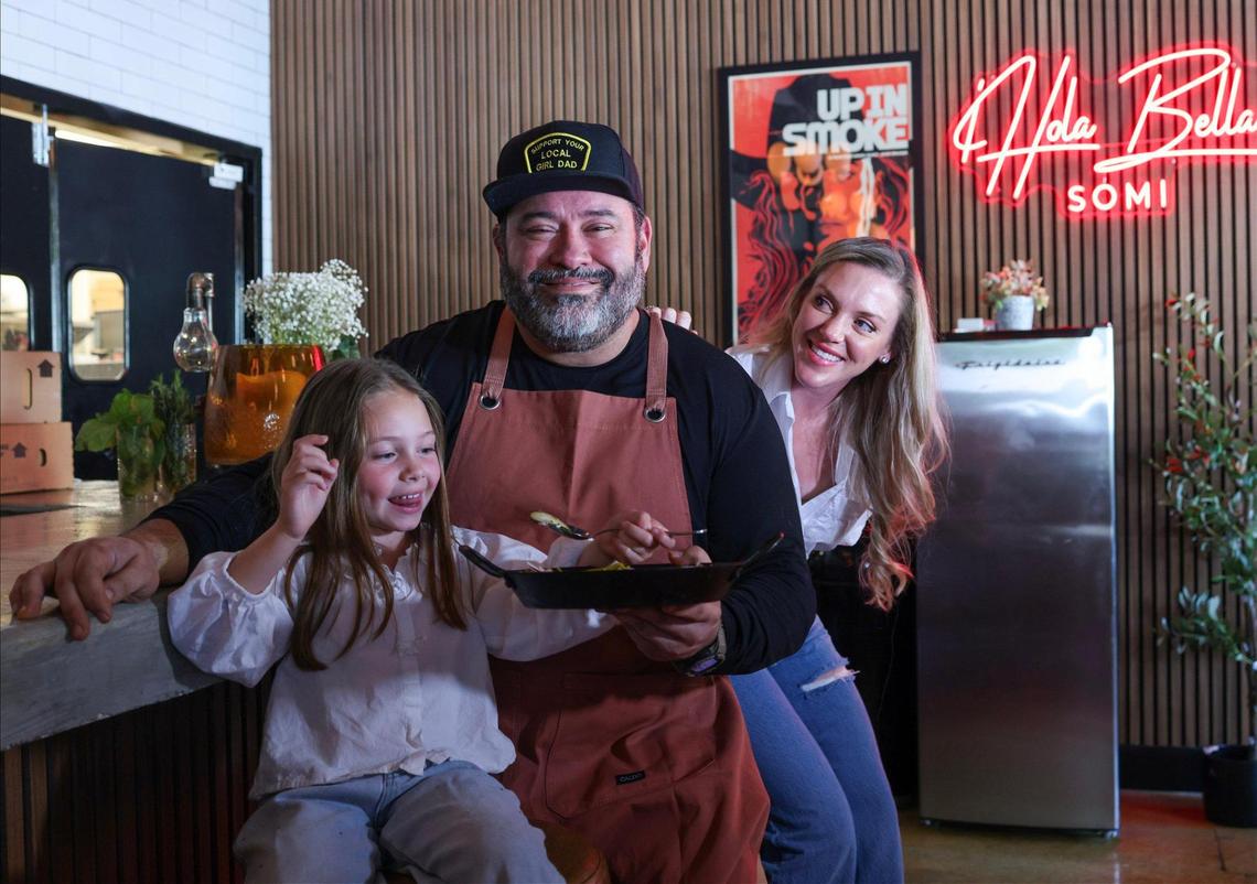 Jorgie Ramos with his daughter Bella, and wife Alicia at Bar Bella in South Miami.