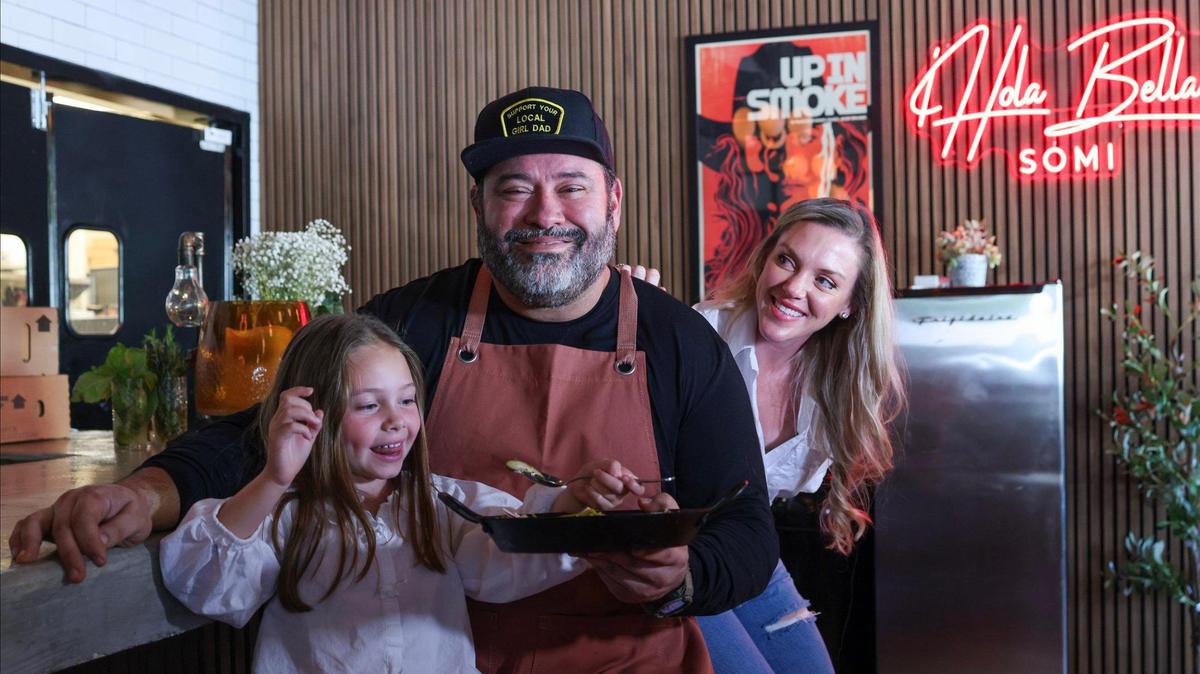 Jorgie Ramos with his daughter Bella, 5, and wife Alicia at Bar Bella, his latest restaurant in South Miami.