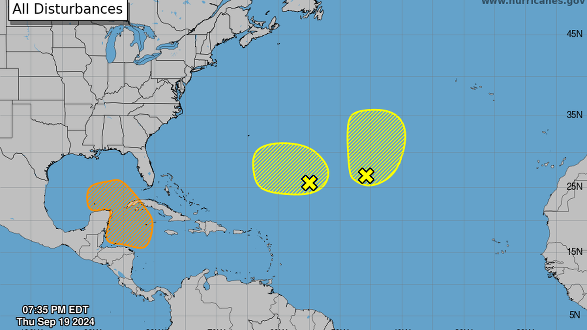 Forecasters are tracking two potential disturbances in the deep Atlantic, far from land, and a Caribbean disturbance that has a growing chance of strengthening within a week.