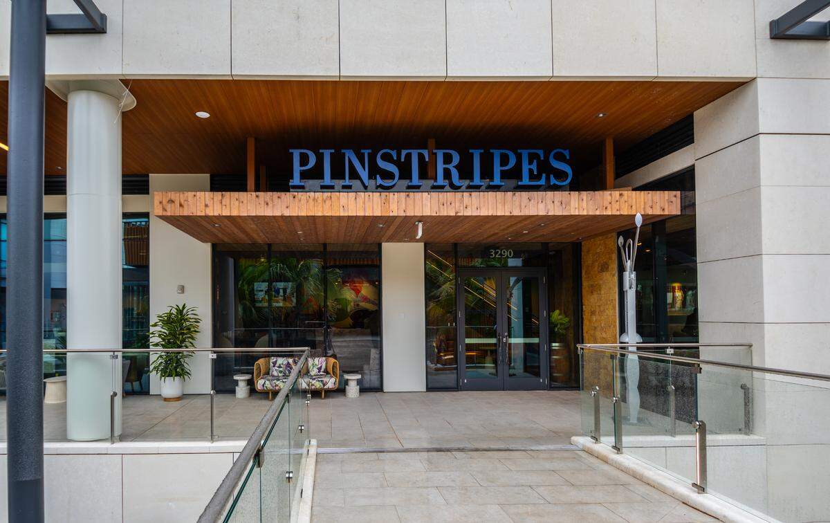 The entrance to Pinstripes at the Esplanade at Aventura.