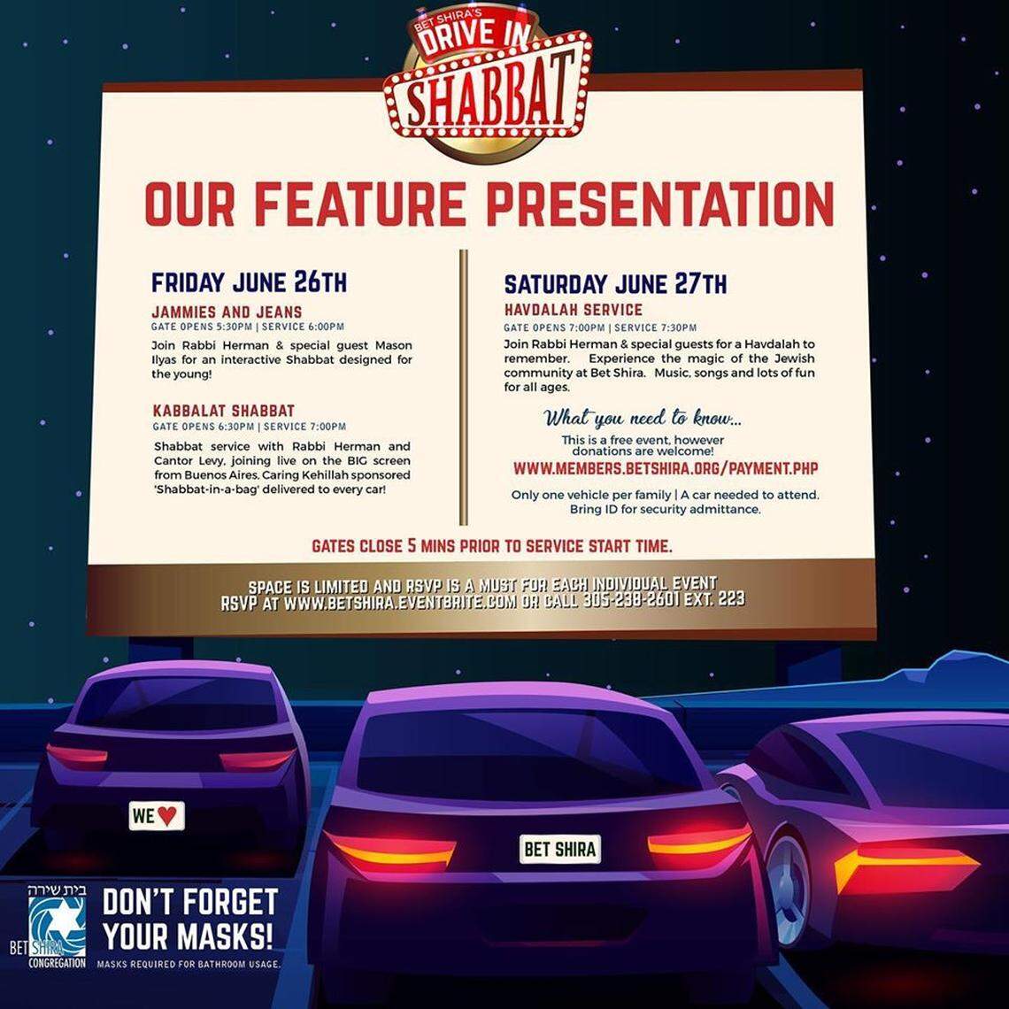 Friday starts with a children’s service on at 6 p.m. and a traditional service at 7 p.m. Saturday features a Havdalah service at 7:30 p.m.