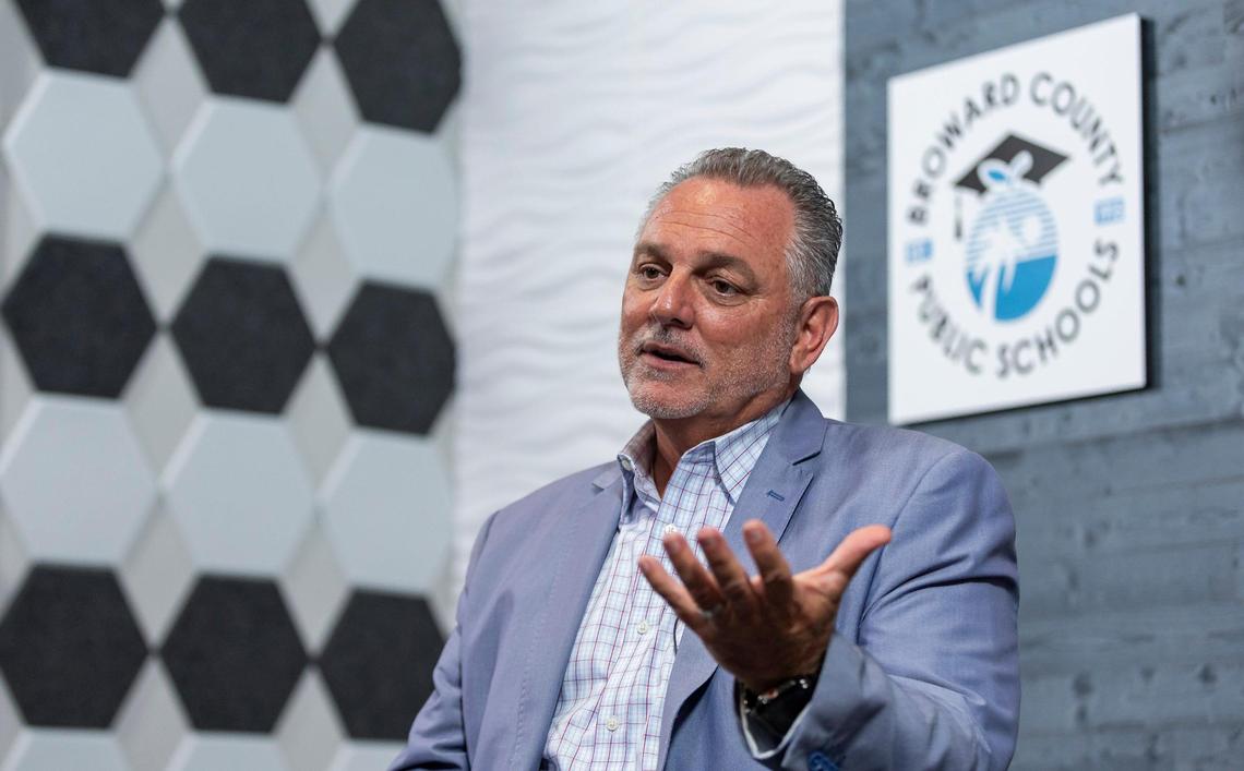 Broward Schools Superintendent Peter Licata speaks during an interview with the Herald at the Kathleen C. Wright Building on Wednesday, July 12, 2023, in Fort Lauderdale, Fla.