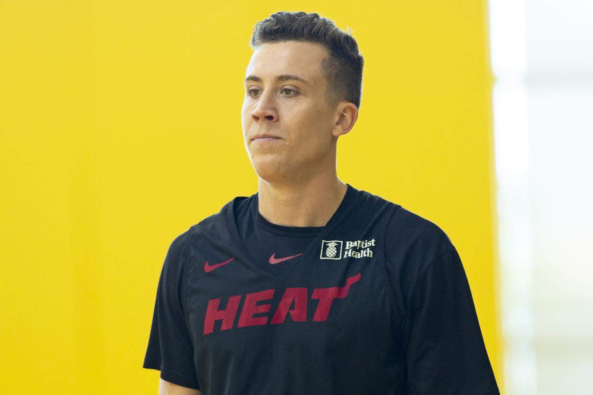 Heat forward Duncan Robinson (55) during practice at AmericanAirlines Arena in Miami, Florida on Oct. 13, 2019.