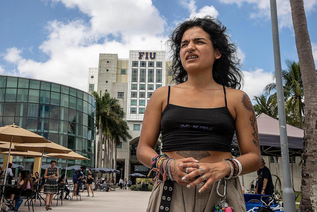 Miami Dade College student student Nathalie Saladrigas, joined a group of Florida International University students, staff and community members during the “Fight for Florida Students and Workers” protest on Thursday, Feb. 23, 2023.