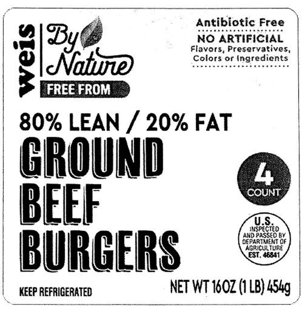 The label for Weis By Nature recalled burger patties.