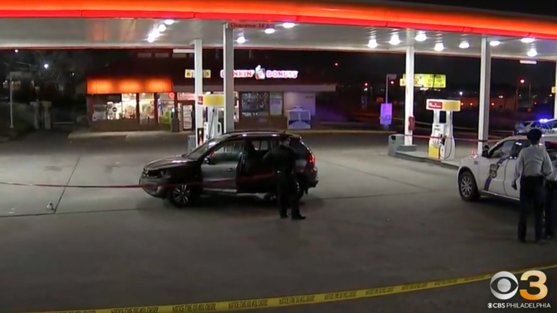 A man was shot twice and run over by a U-Haul truck at a gas station in Philadelphia, Pennsylvania, police say.
