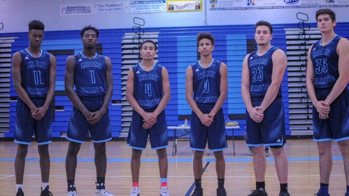 Top members from the Palmetto Panthers boys’ basketball team. From left: Gary Bess (11), Kentron Poitier (1), Martin Mercedes (4), Jovan Debrito (0), Alex Rodriguez (23) and Josmel Martinez (35).