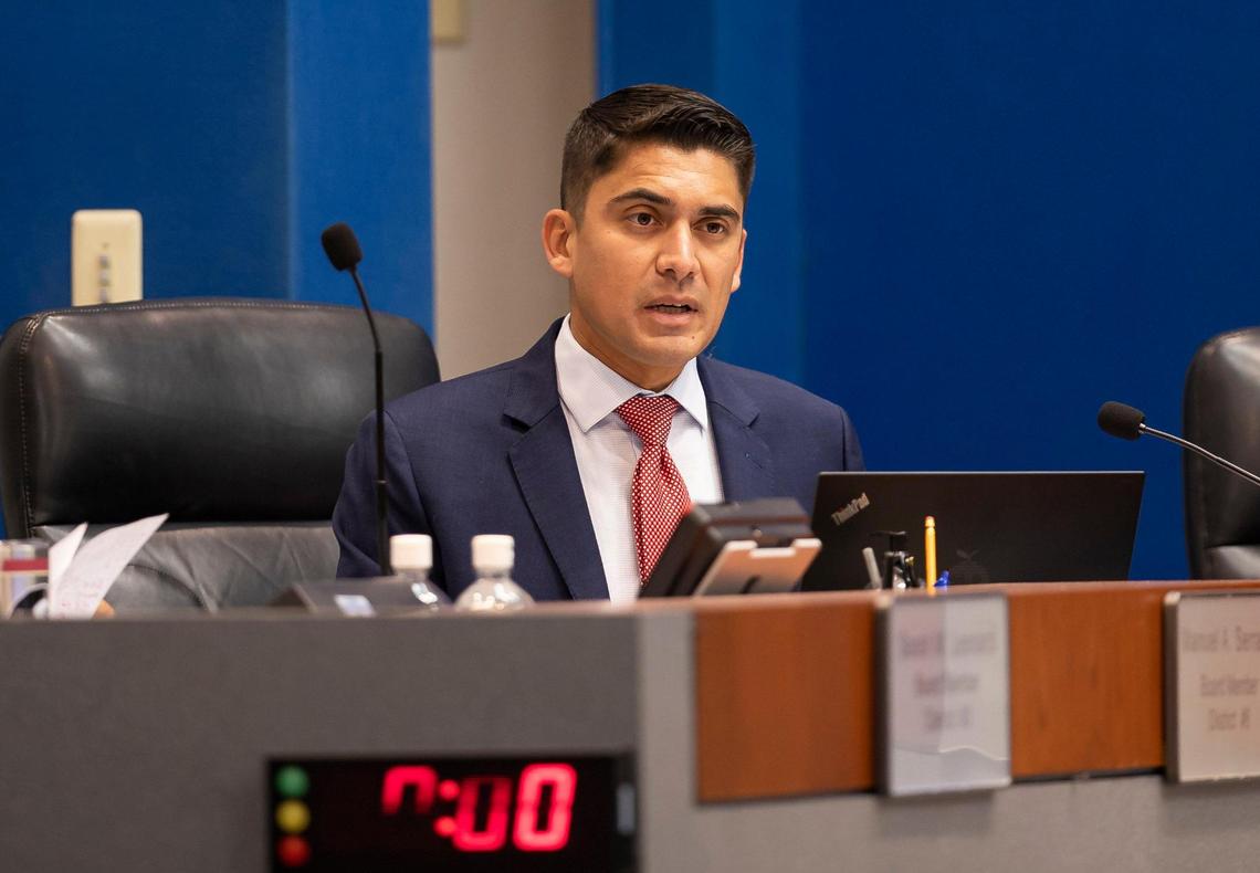 Broward County School Board member Ryan Reiter speaks during a meeting at the Kathleen C. Wright Administration Center on Monday, Nov. 14, 2022, in Fort Lauderdale, Fla.