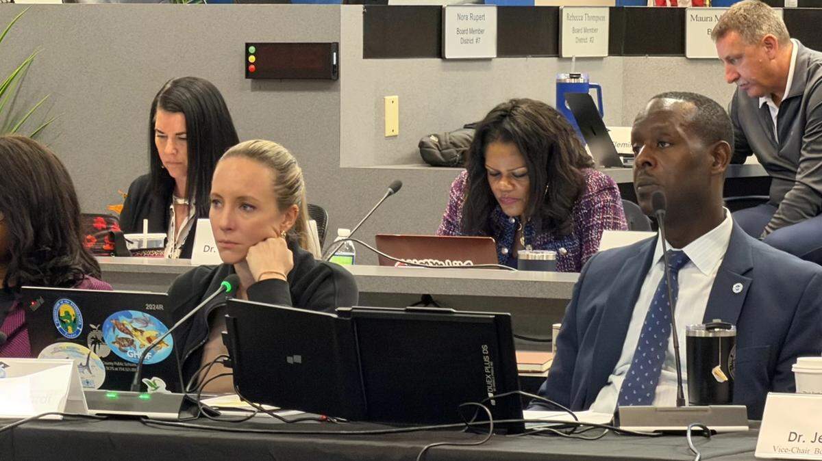 Broward County School Board Chair Sarah Leonardi and Superintendent Howard Hepburn attend a workshop on April 21, 2026, in Fort Lauderdale.