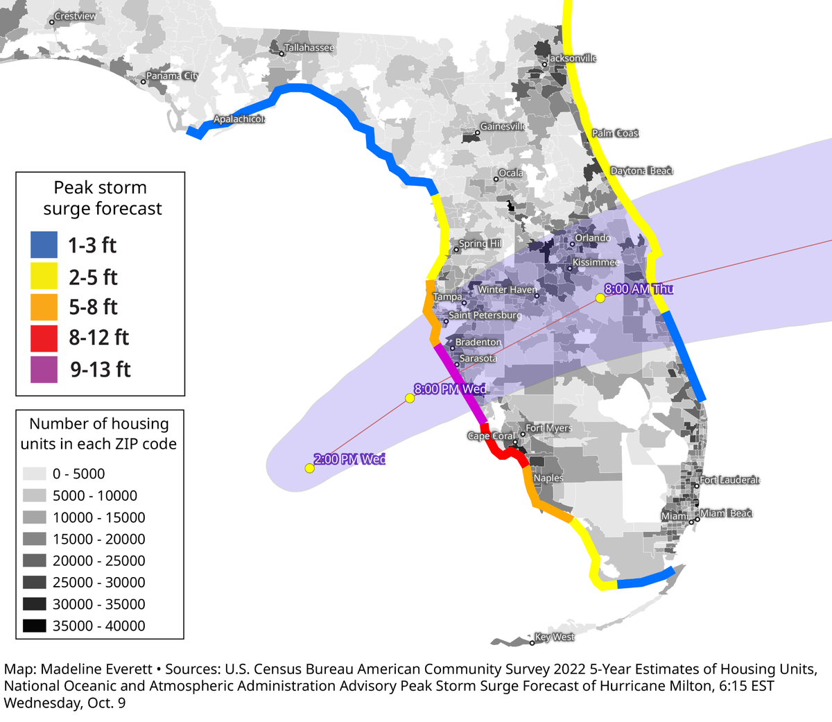 Hurricane Milton was expected to bring double-digit storm surge to Florida’s Gulf Coast as it made landfall Wednesday evening.