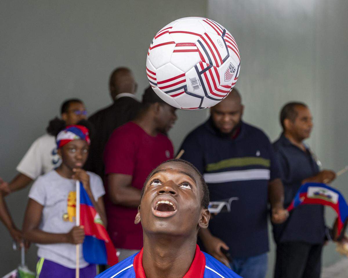 Caudhy Salomon, 15, plays with a soccer ball at the Museum of Contemporary Art in North Miami.