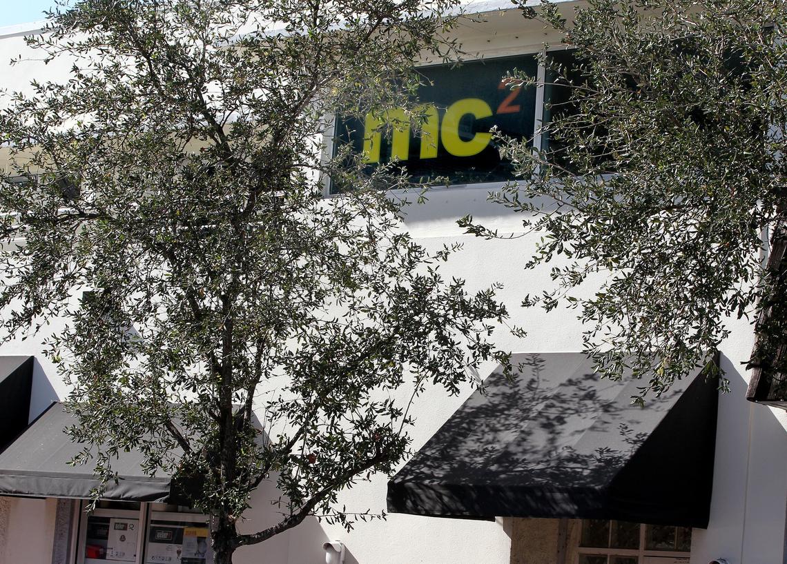 The MC2 sign in the window at the now abandoned office at 1674 Alton Rd., Miami Beach.