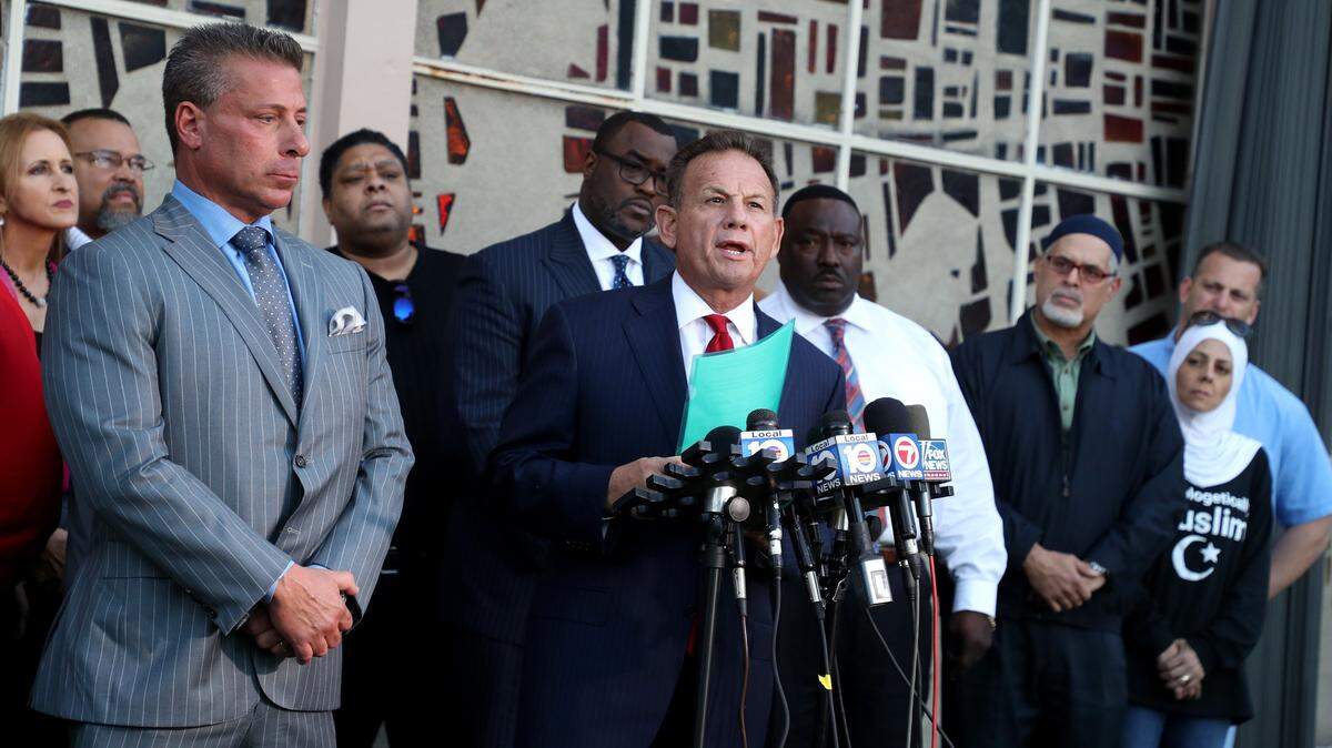 Former Broward County Sheriff Scott Israel, speaks during a press conference in Fort Lauderdale. Israel, who was suspended by the governor Jan. 11, attended a fundraiser Friday to raise money for his legal defense and a potential return to office.