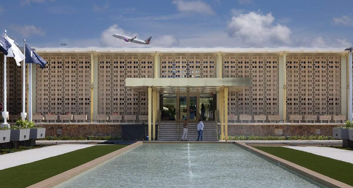 Outside view of the PS MIA, a luxury private terminal at Miami International Airport that allows commercial flight passengers to bypass the main airport crowds. Located at the historic former Pan American Airways headquarters (4900 NW 36th St), offers private TSA screening, Customs clearance, chef-prepared meals, spa services, and airfield transfers in a BMW, on Friday June 12, 2026.