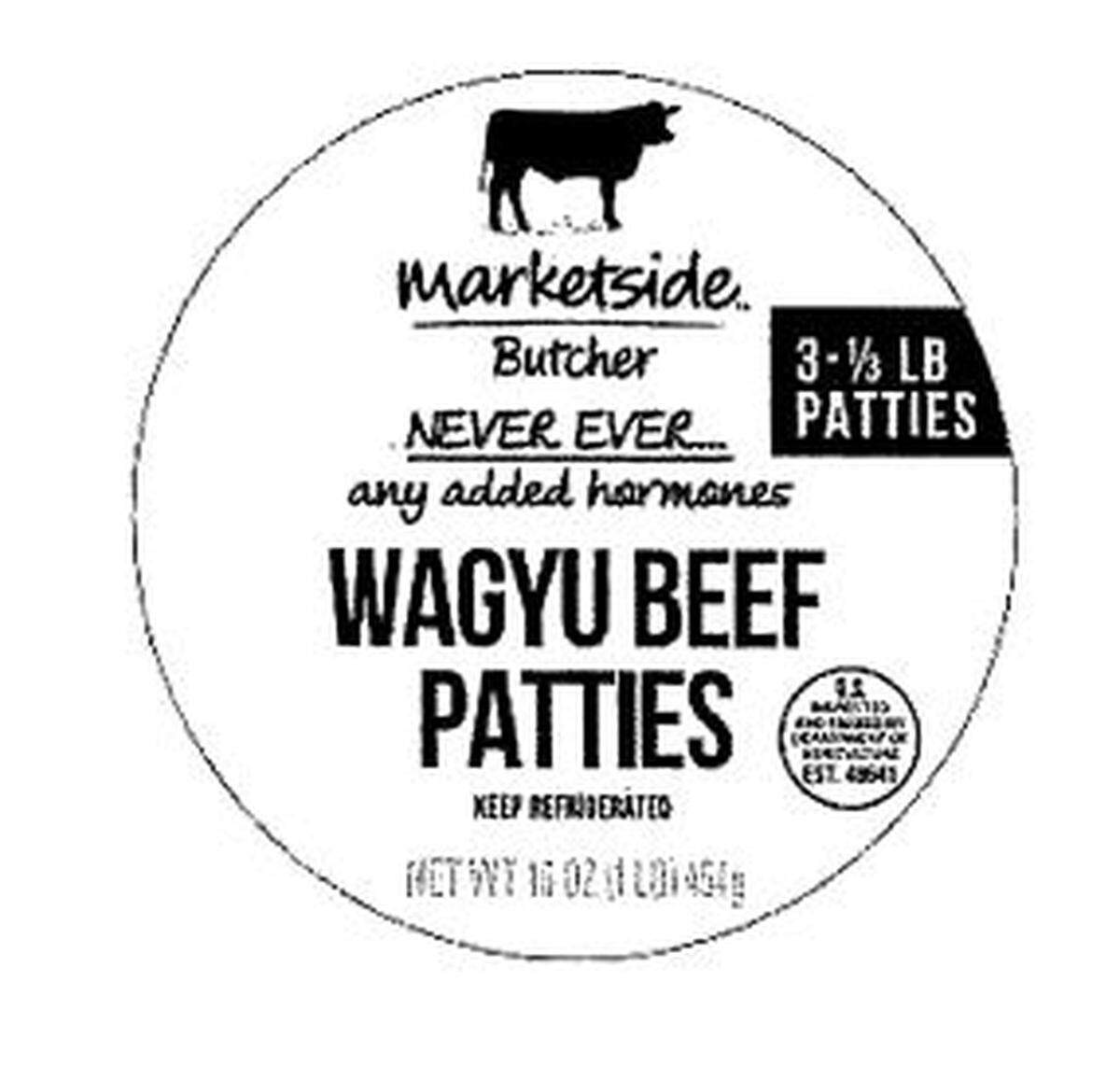 The label for Walmart’s Marketside Butcher Wagyu Beef Patties