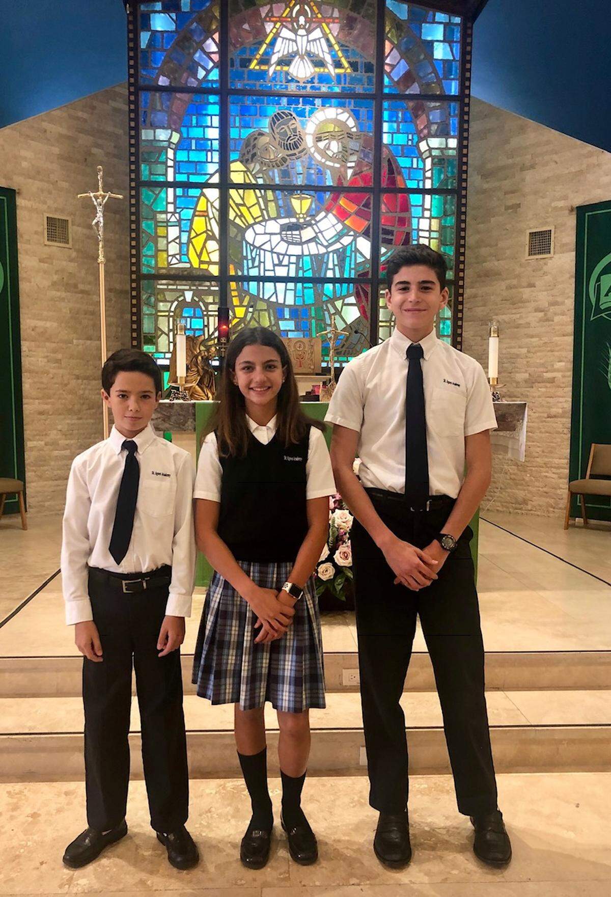 St. Agnes Academy students Santiago Perez-Loperena, left, Andrea Montaner and Nicolas Nadal were recognized by the Independent Schools of South Florida for their academic achievements and leadership skills.