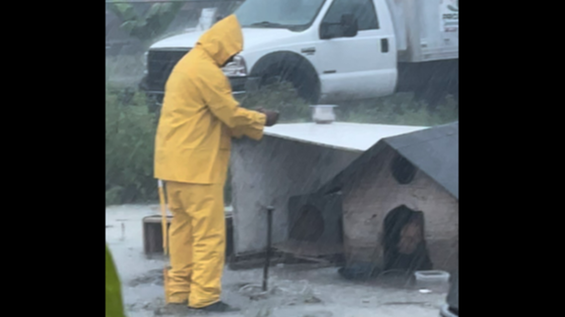 The dog, named Robo, was found tethered to a poll and standing in water when investigators arrived at the home in Immolakee, Florida, officials said.