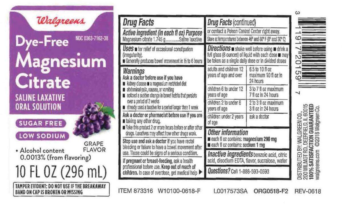 A deconstructed box of Walgreens Magnesium Citrate laxative, grape flavor.