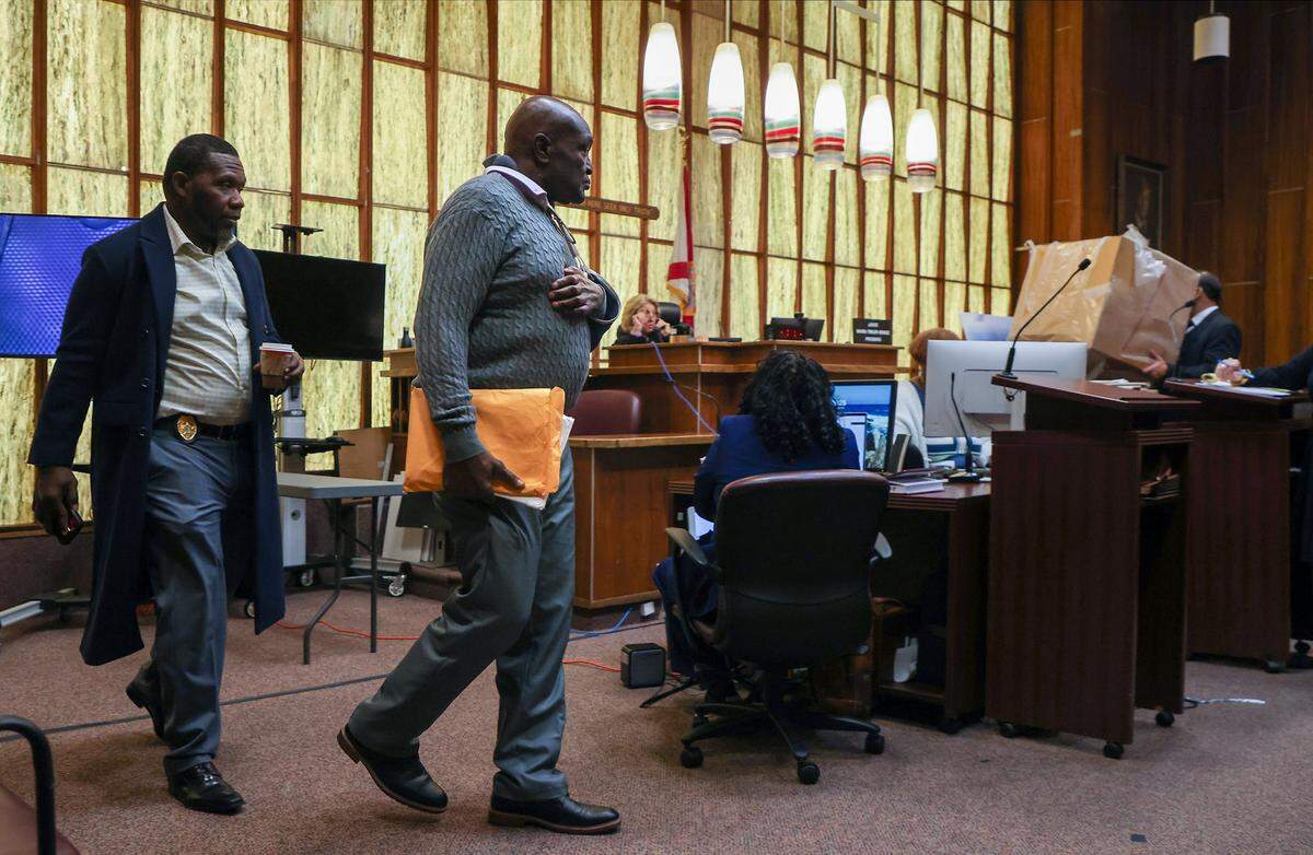 Harrel Braddy, convicted of leaving a 5-year-old girl in the Everglades in 1998, appears in court Tuesday, Jan. 20, 2026, for his resentencing trial in Courtroom 4-1 at the Richard E. Gerstein Justice Building in Miami, Florida. 