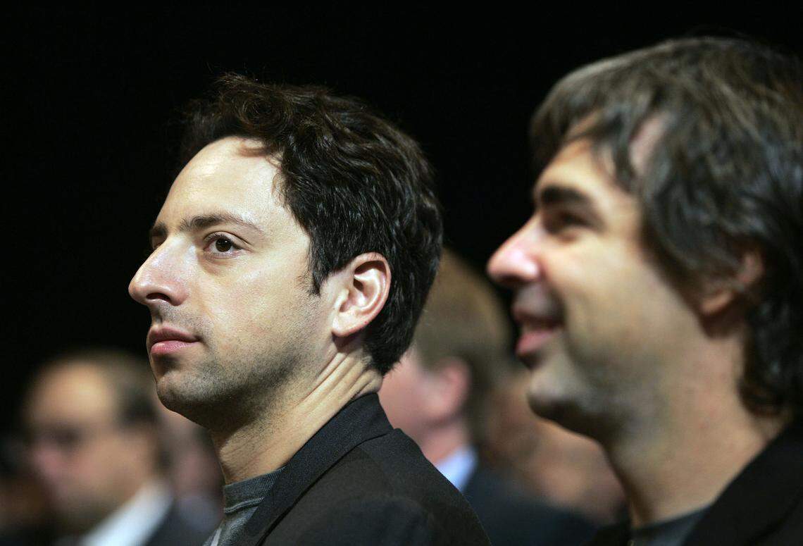 Google co-founders Sergey Brin (left) and Larry Page pictured at an event in New York in 2006. The two billionaires have reportedly purchased homes in South Florida in recent months.