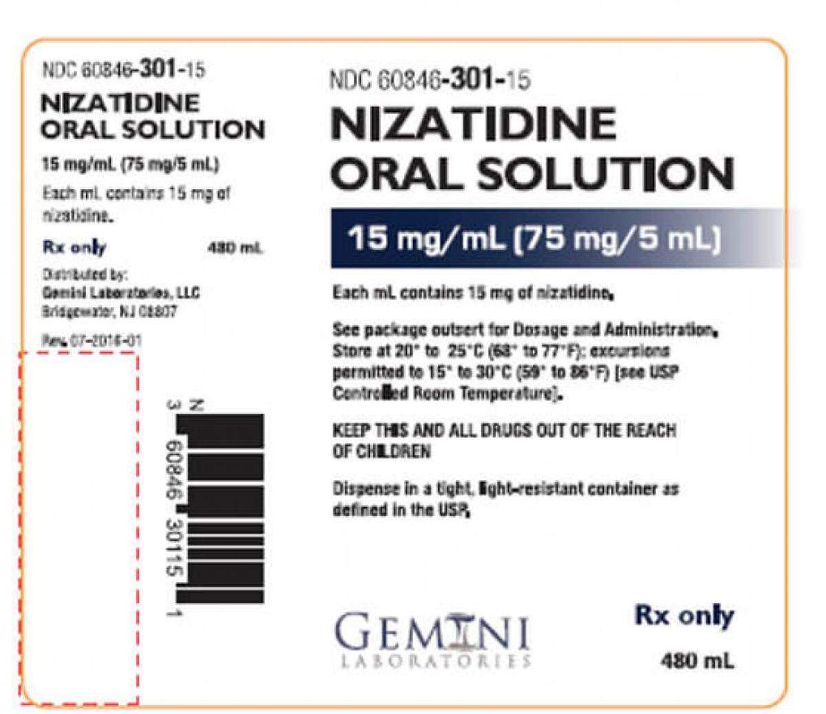 Label on the recalled Nizatdine