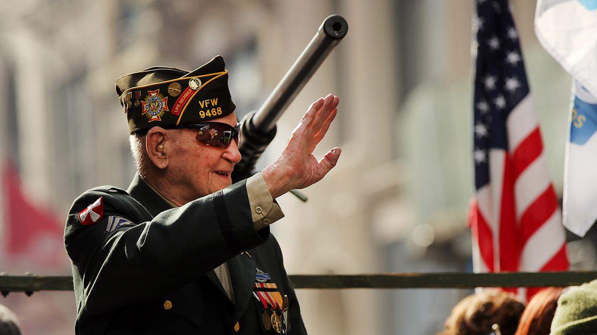 A World War II veteran participates in the Veterans Day Parade in New York City in 2019.