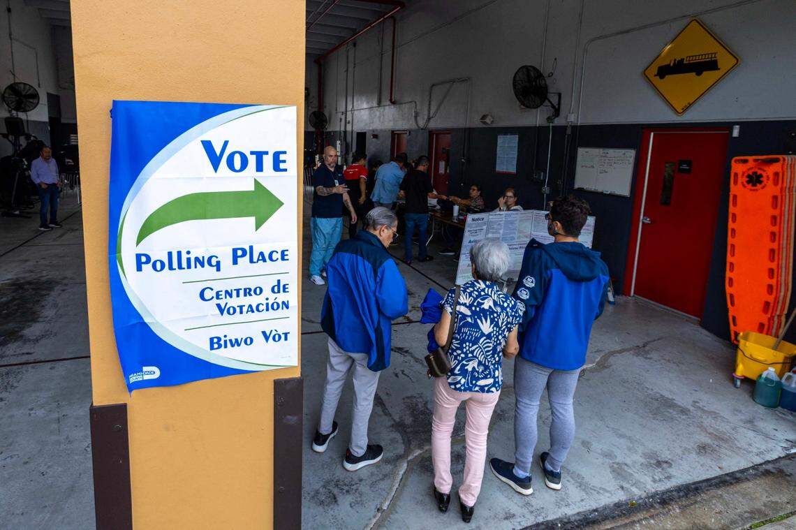 Voters wait their turn to cast a ballot during Election Day 2024 at Miami-Dade County Fire Station #56 on Tuesday, November 5, 2024, in Miami, Fla.
