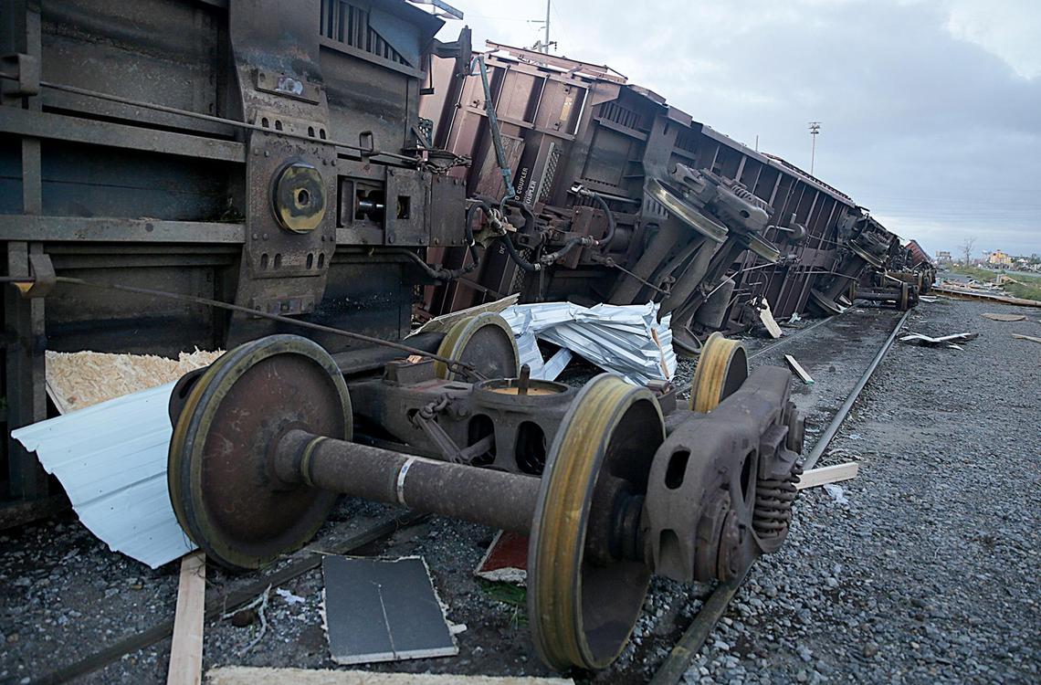 Michael’s winds were powerful enough to knock part of a train off the track near Panama City.