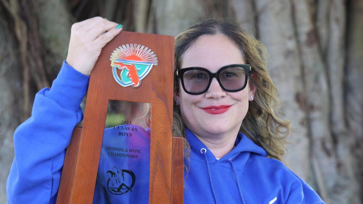 Katia Garcia, Braddock swimming coach, is the Coach of the Year and was photographed at AD Barnes Park in Miami, Florida on Thursday, December 21, 2023.