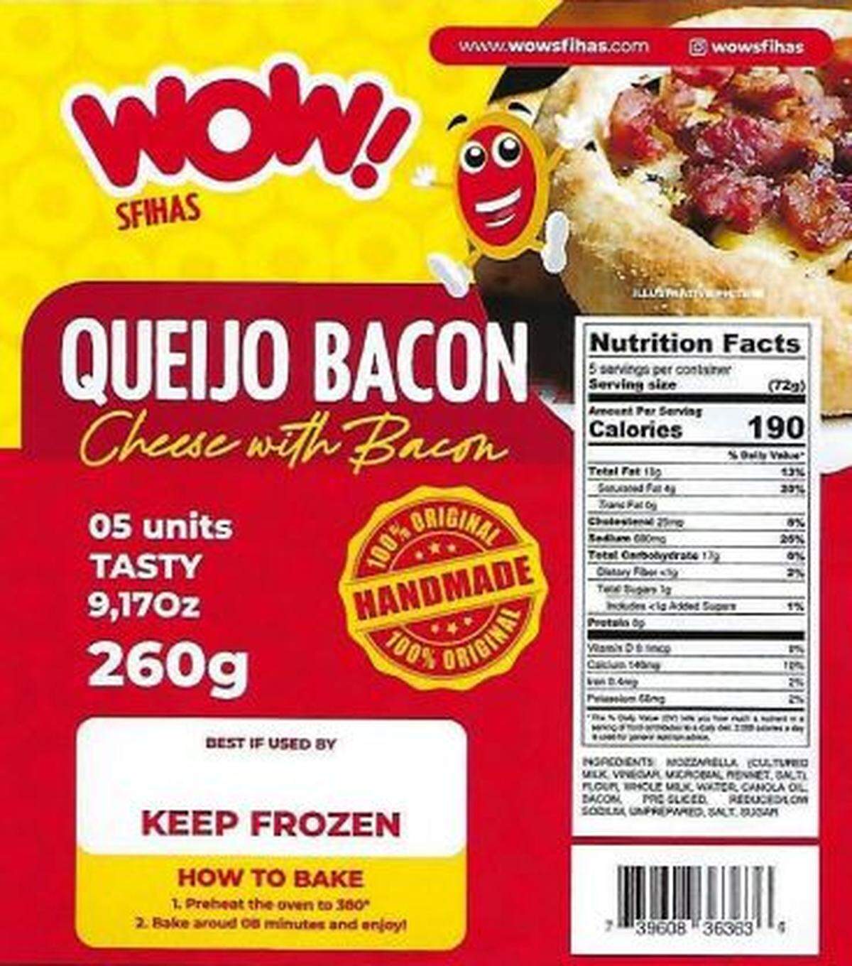 Wow Sfihas Queijo Bacon Cheese with Bacon