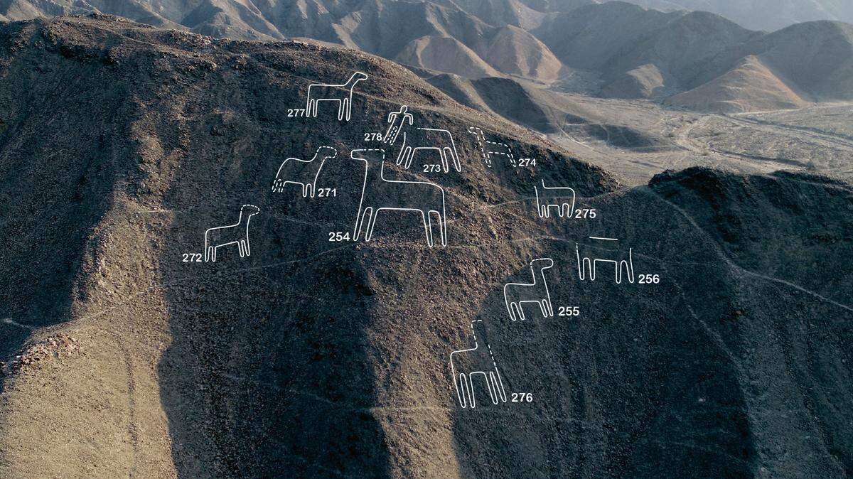 Archaeologists found 168 more geoglyphs, dating back 2,000 years, in the desert near Nazca. Photos show the human and animal line drawings.