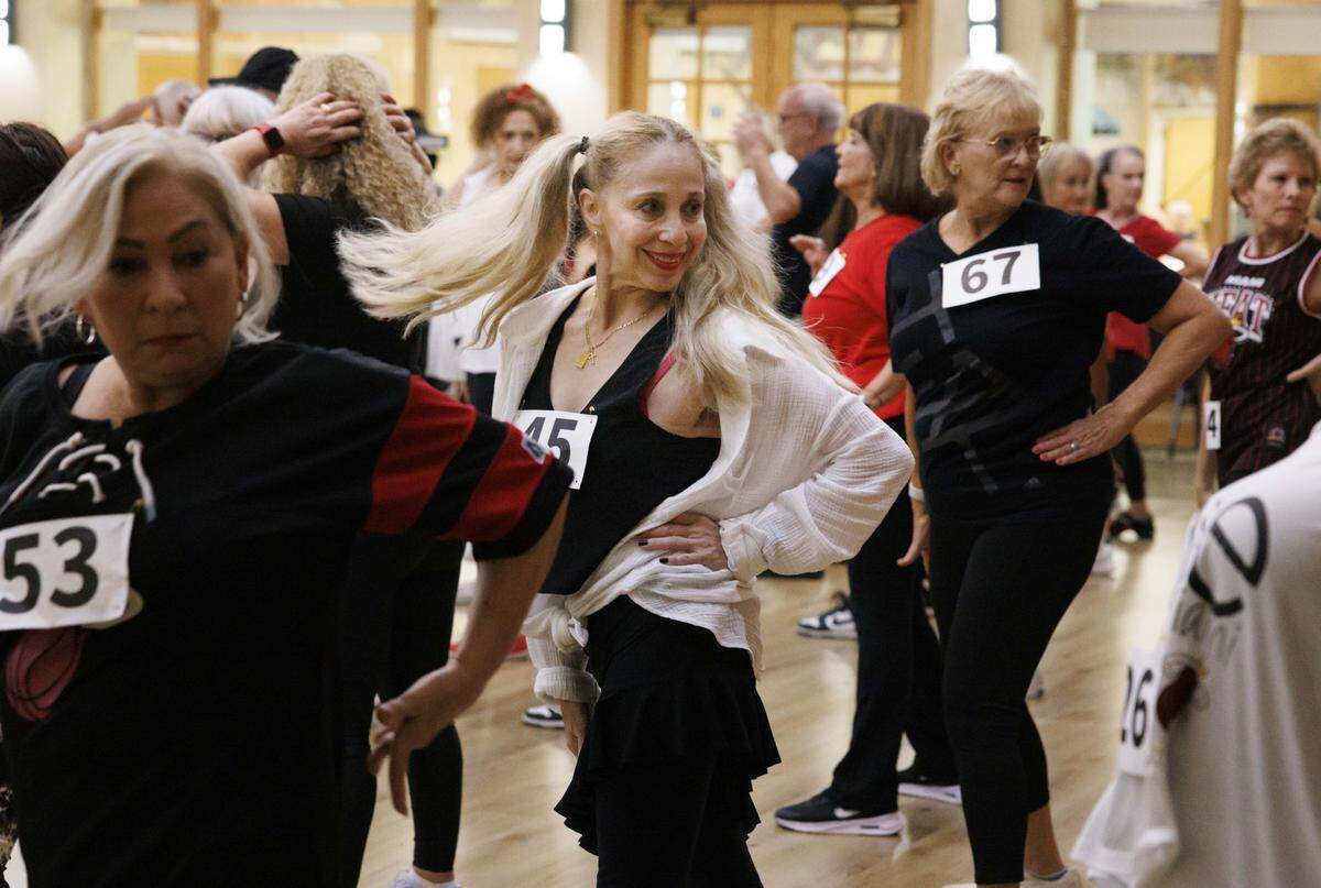 Mari redondo, 61, center, dances during the Heat Golden Oldies auditions for the Miami HEAT senior dance team on Thursday, Sept. 25, 2025, at Southwest Focal Point Community Center in Pembroke Pines, Fla.