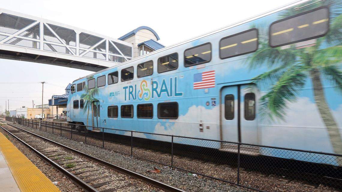 A Tri-Rail traind heads northbound from the NW 79th street station on Tuesday April 21, 2015